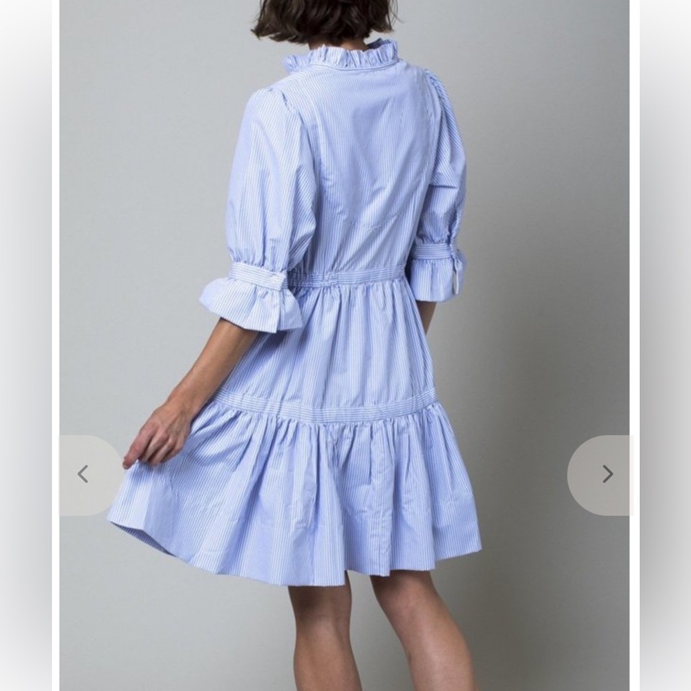 ✨Gretchen Scott Designs✨ Light Blue Striped Tiered Shirt Dress - Picture 12 of 15